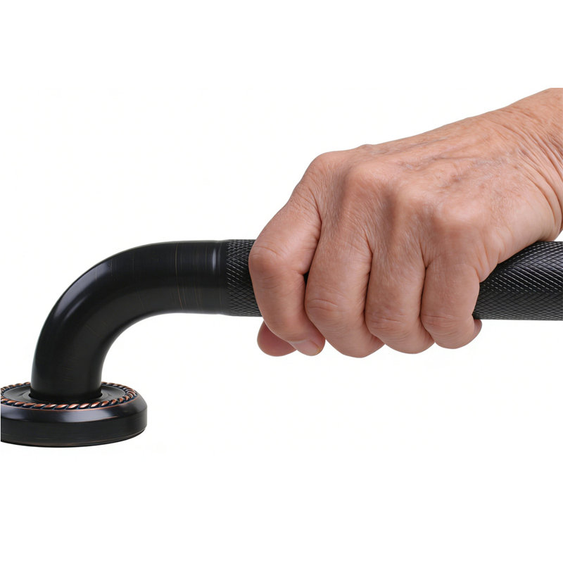 IMPEU 18-inch Textured Grab Bar for Bathtub and Shower, Oil Rubbed Bronze Finish, 1.5-Inch Diameter, Bathroom Saftey Hand Rail, 9-Hole 2.9" Threaded Flange, Wall-Mounted
