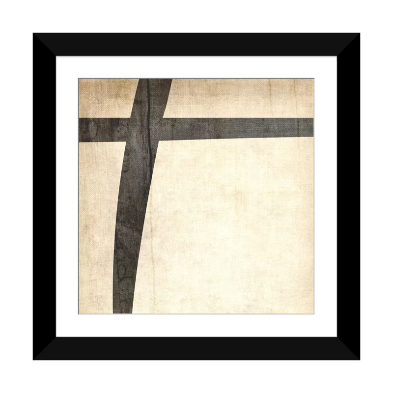 «Plus - Bleached Linen», art textuel sur toile en beige et brun, H 16 po x l 16 po x P 1 po, Papier d'art encadré noir, Blanc
