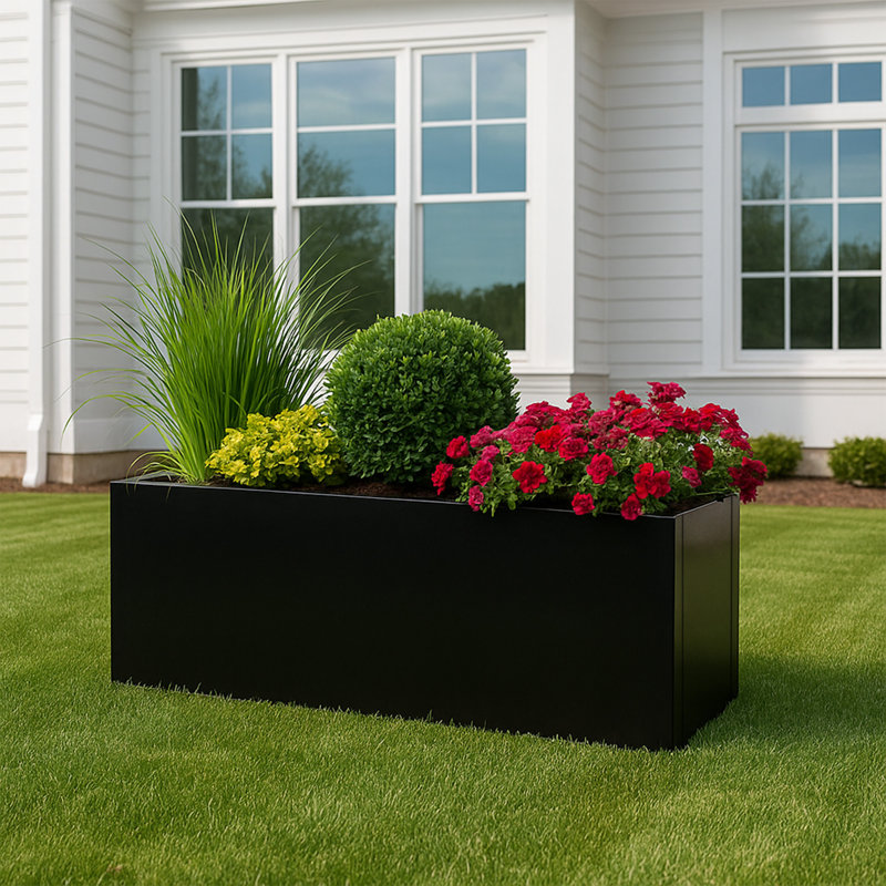 Jardinière rectangulaire Kozyard 38 po L x 15 po l x 16 po H, jardinière en méta pour utilisation intérieure et extérieure par tous les temps, avec trous de drainage et doublure de culture amovible pour plantes, fleurs et arbustes