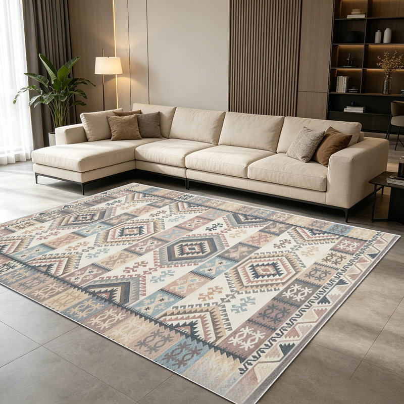 1PC Geometric Southwestern Aztec Bohemian area rugs for Living Room, Soft and Comfortable, Suitable for all seasons, easy-to-maintain, machine washable Indoor floor mat, Under Table Farmhouse suitable for dining room, bedroom, entryway, home office,