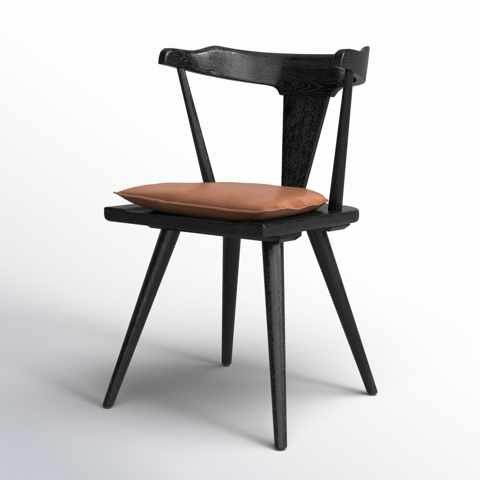Lodi Dining Chair With Cushion, Black Oak, Whiskey Saddle