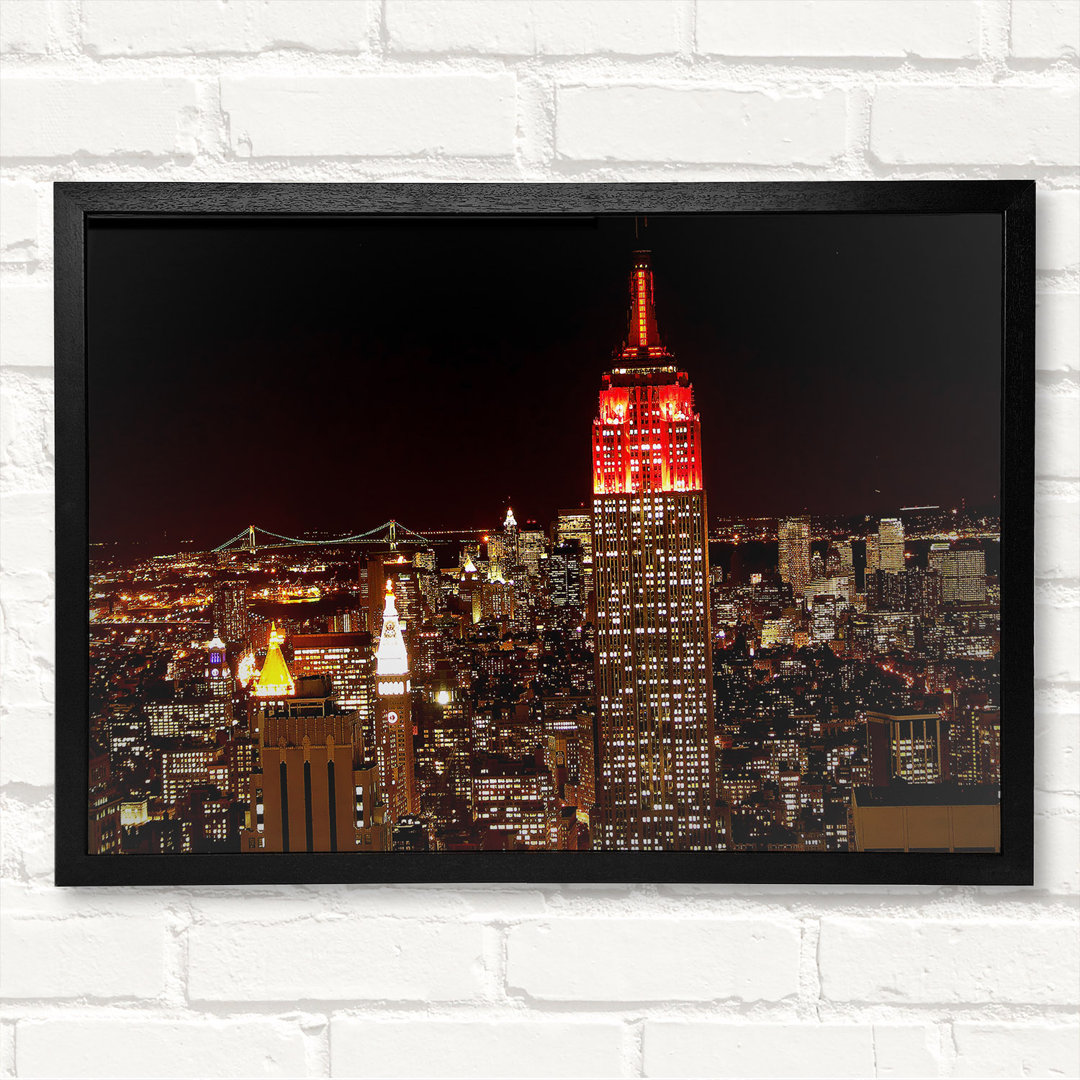 New York Empire State Red Top - Geschlossener Eckrahmen Kunstdrucke auf Holz