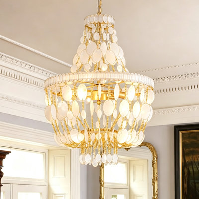 Luminaire suspendu 3 lumières coquillage / lustre Capiz