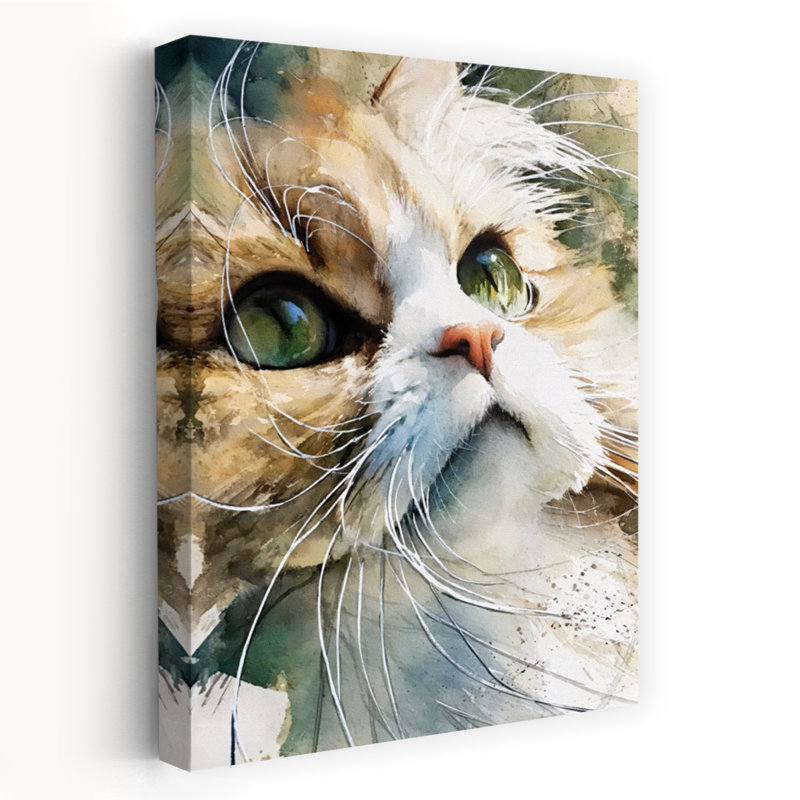 «Curious Watercolor Cat», reproduction d'art mural contemporain, H 48 po x l 32 po