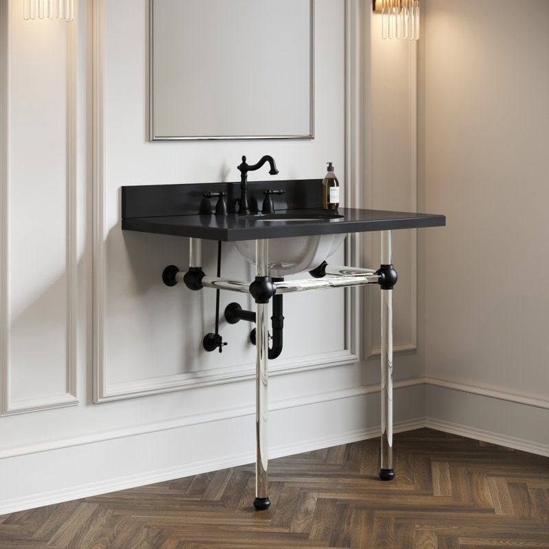 Robinet de salle de bain espacé avec ensemble de bonde Heritage, Noir mat