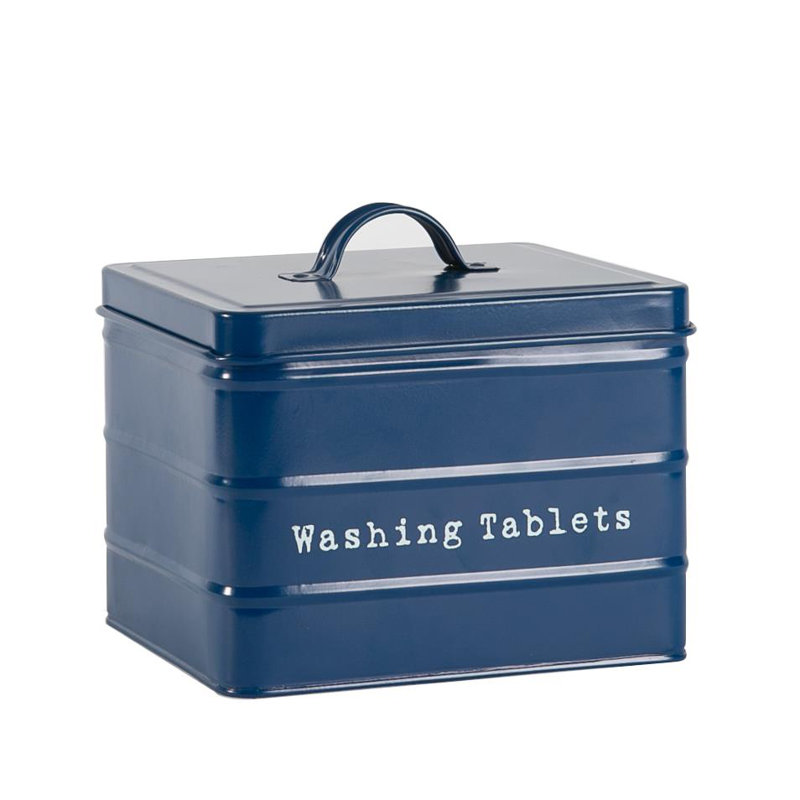 Harbour Housewares Vintage Metal Washing Tablets Canister, Blue
