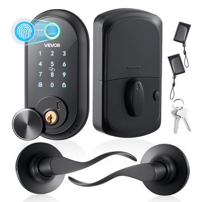 Ensemble de serrure de porte à empreinte digitale, verrou de porte biométrique électronique sans clé avec poignée, écran tactile, verrouillage automatique, code à usage unique, mot de passe anti-espionnage, cartes à puce, noir mat, conçu pour la maison