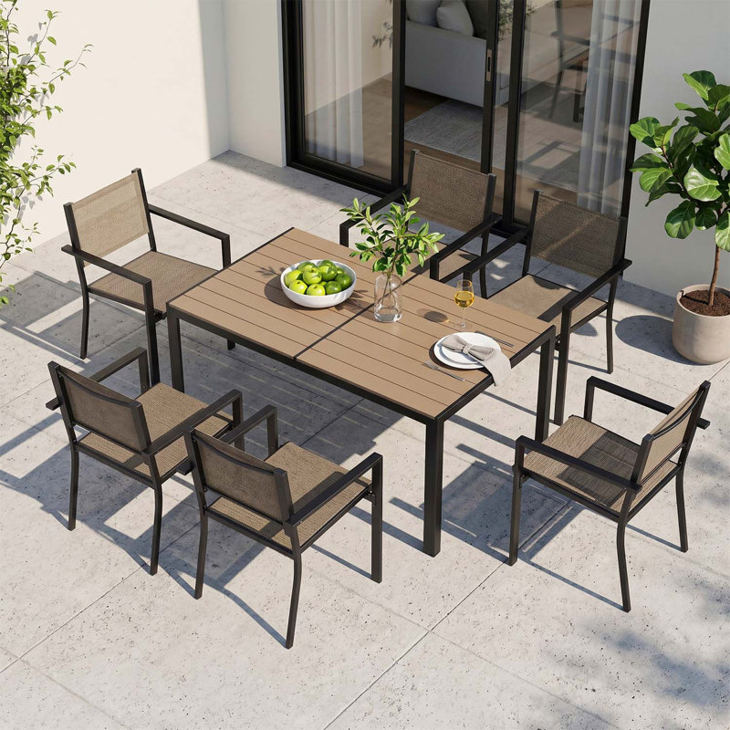6 - Person Patio Dining Set with Rectangular Table, Warm Grey/Black, Yellow