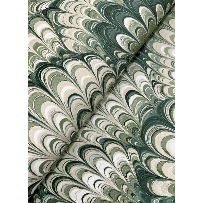 Octavia Dark Green Marbled Ink Wallpaper, Green