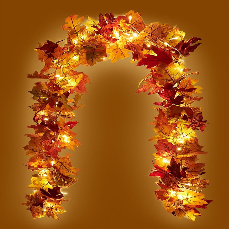 Paquet de 2 guirlandes de feuilles d'érable d'automne avec guirlandes de lumières DEL