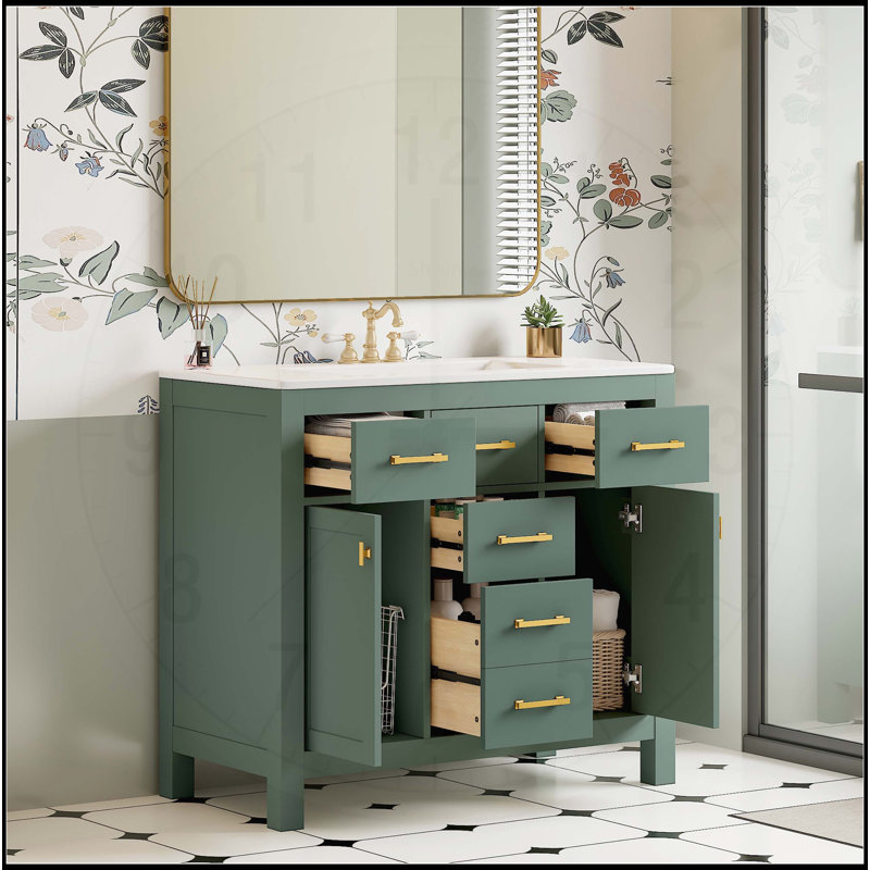 Ensemble de meuble-lavabo 36 po avec lavabo en céramique 36 po, Vert