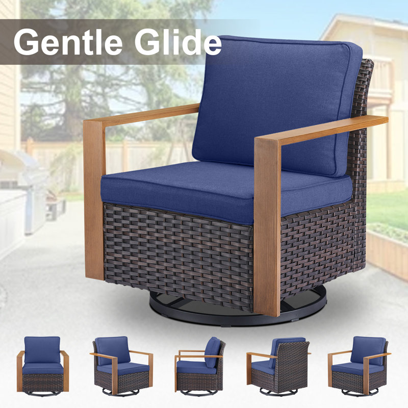 Chaise berçante d'extérieur Kelyse, Structure brune / coussin bleu
