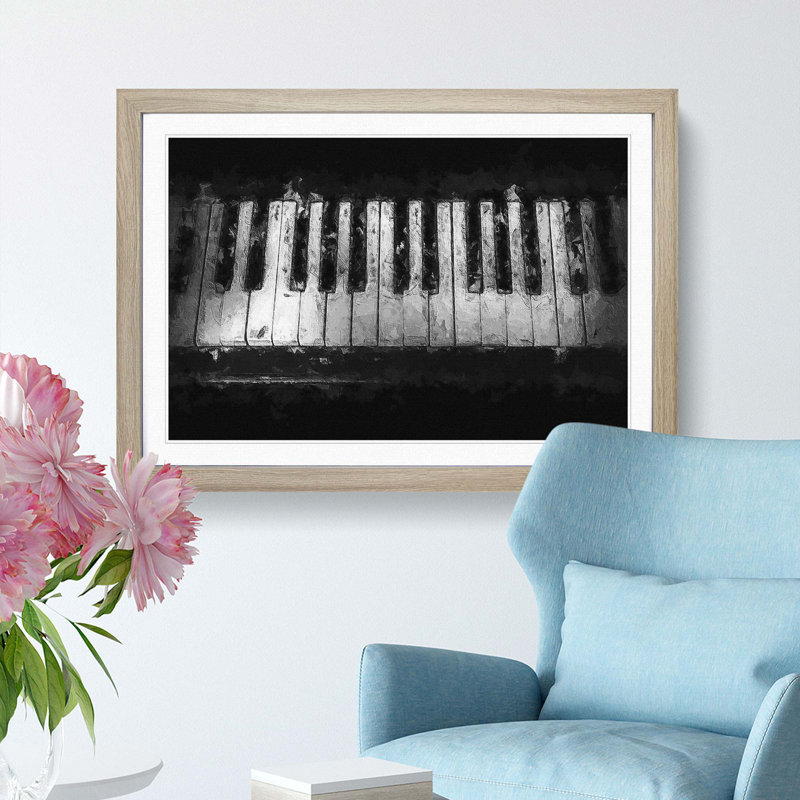 Broken Piano Keys - Picture Frame Painting Print, 27cm H x 36cm W x 2cm D, Oak Framed