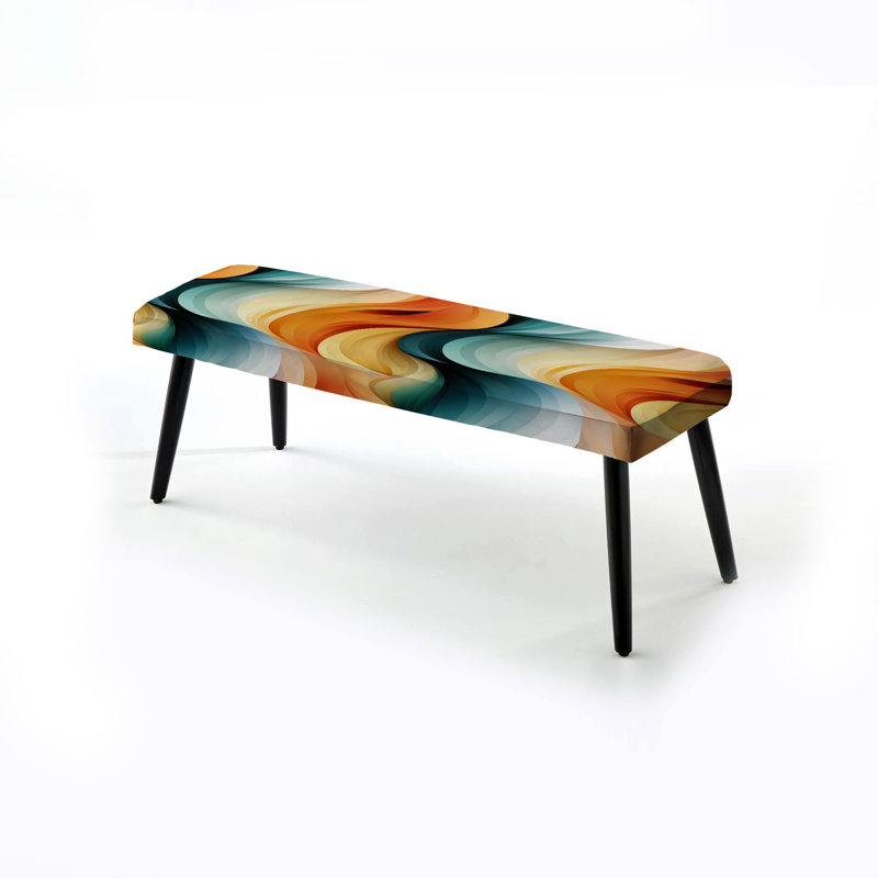 Zen Simplicity - Abstract Upholstered Black Bench, Yellow/Green