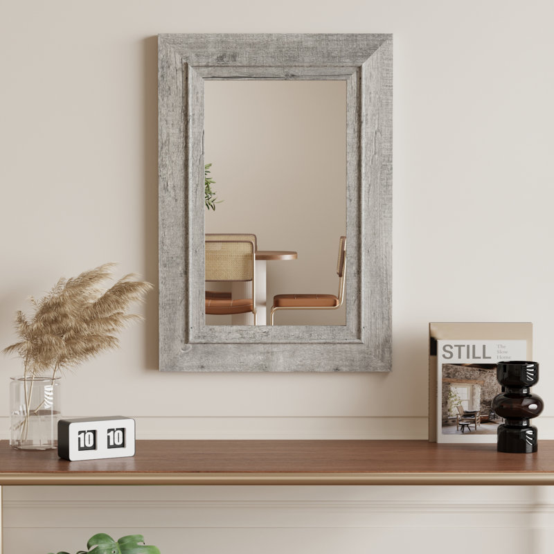 18"X26" Rustic White Wood Framed Wall Mirror, Decorative Mirror For Bathroom Bedroom Vanity