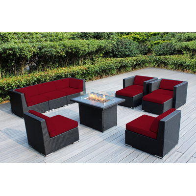 Bathampton 9 - Person Outdoor Seating Group with No Assembly Sectional and Fire Table