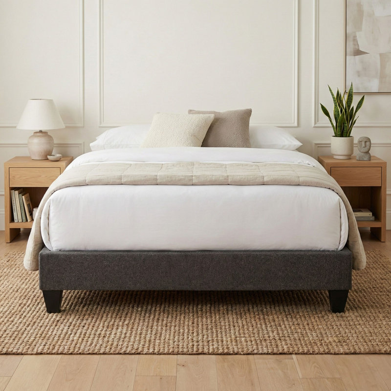 SpeedyBase 13in. Dark Gray Upholstered Low Profile Twin Platform Bed, Twin