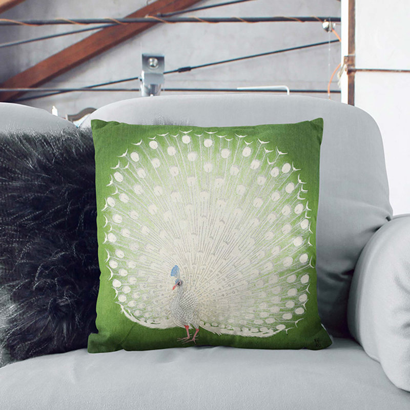 Peacock by Ohara Koson Cushion with Filling, 55cm H x 55cm W x 20cm D