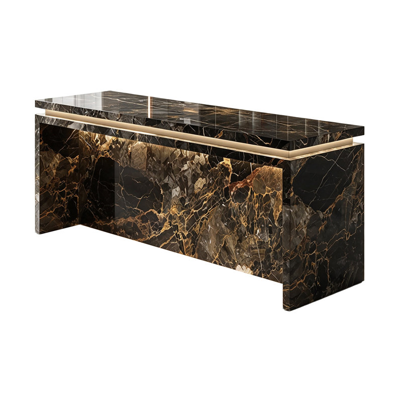 62.99" Modern Light Luxury Black-Gold Veined Sintered Stone Kitchen Island Dining Table with Built-in LED Lights