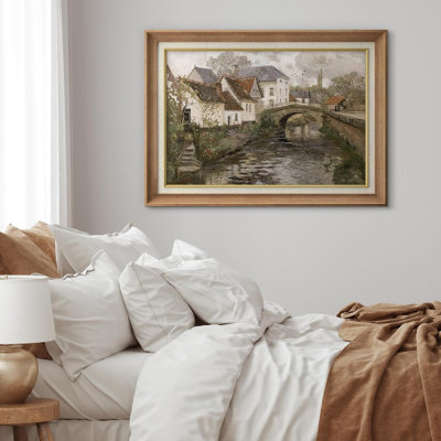 Rustic Countryside " IDEA4WALL Premium Framed Wall Art Village European British Town Nature Wilderness Illustrations Fine Art Farmhouse/Country Decorative Rustic Vintage Antique Classic for Bedroom " Graphic Art Print