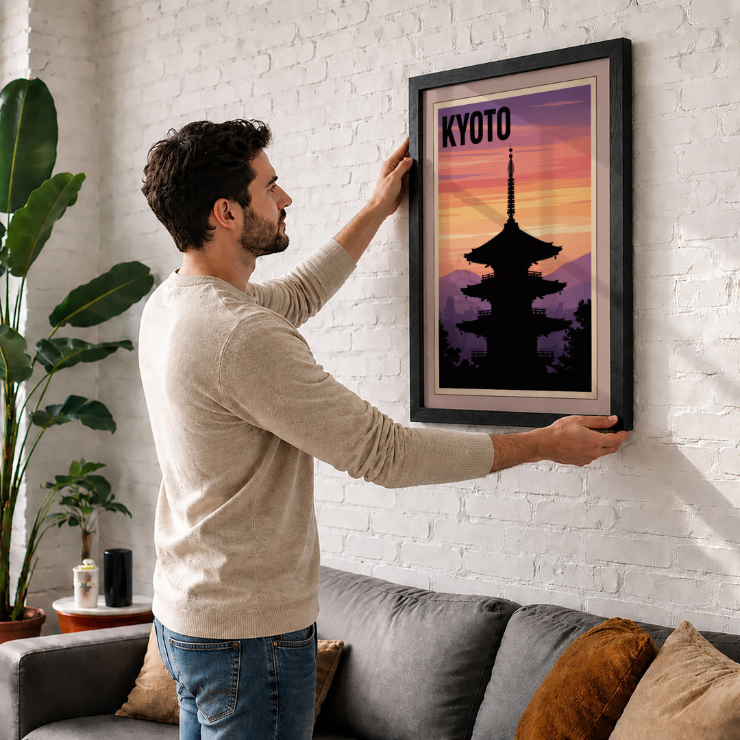 Kyoto Pagoda at Sunset Vintage - Framed Print