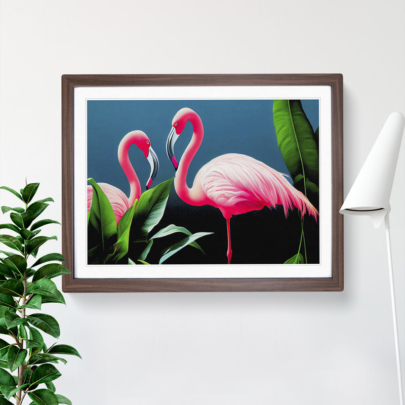 Attractive Flamingos - Framed Print, Walnut, 25cm H x 34cm W x 2cm D