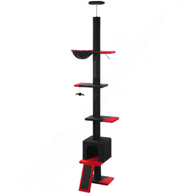 Floor To Ceiling Tall Cat Tower, Adjustable Height 5-Tiers Climbing Tree With Cat Condo, Scratching Post And Ladder For Indoor Cats