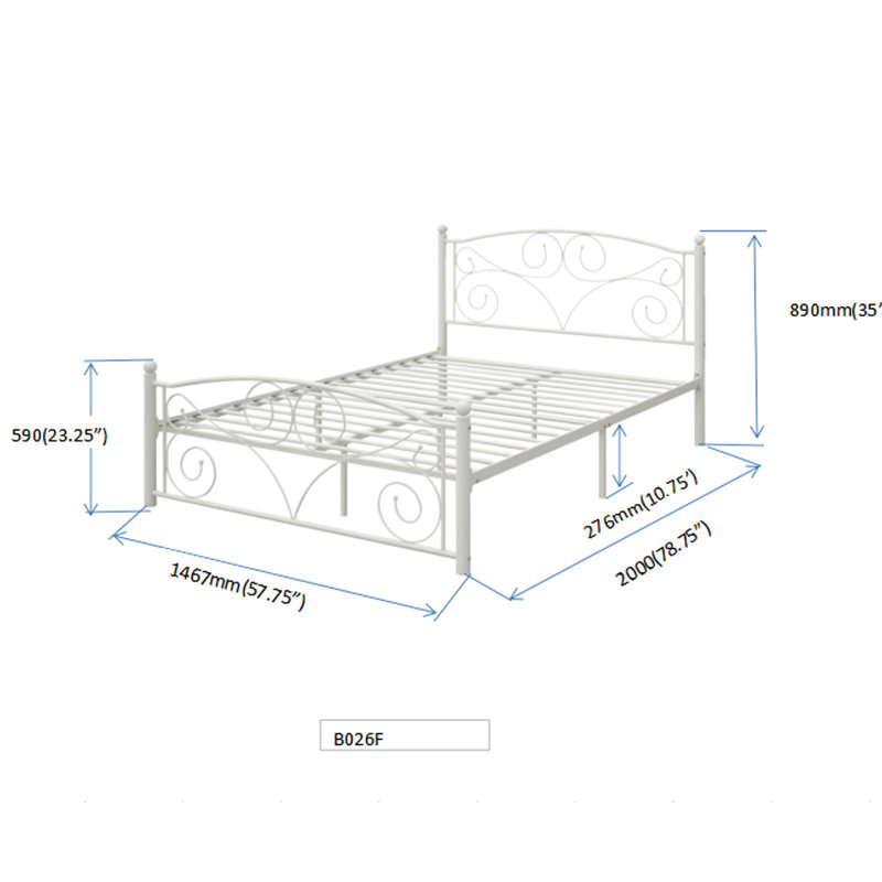 Lit double en métal blanc, conception et structure modernes, fonctionnement stable et silencieux, assemblage facile inclus, aucun sommier requis, convient aux matelas de 8 pouces et plus, capacité de poids de 600 lb - acier robuste