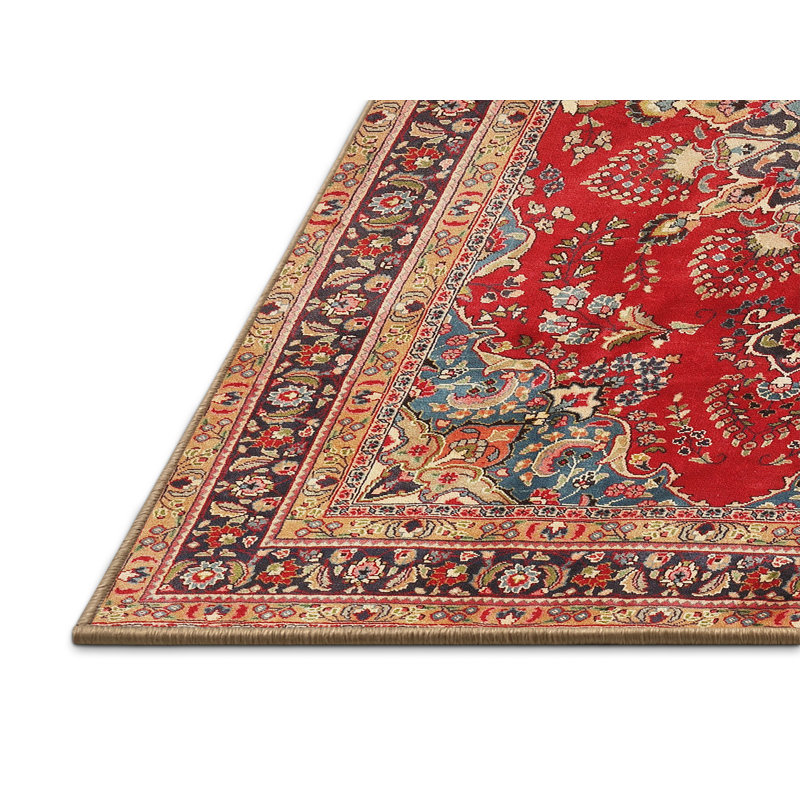 Tapis traditionnel mehroon/noir/bleu Janya, Rectangle 5 pi x 7 pi
