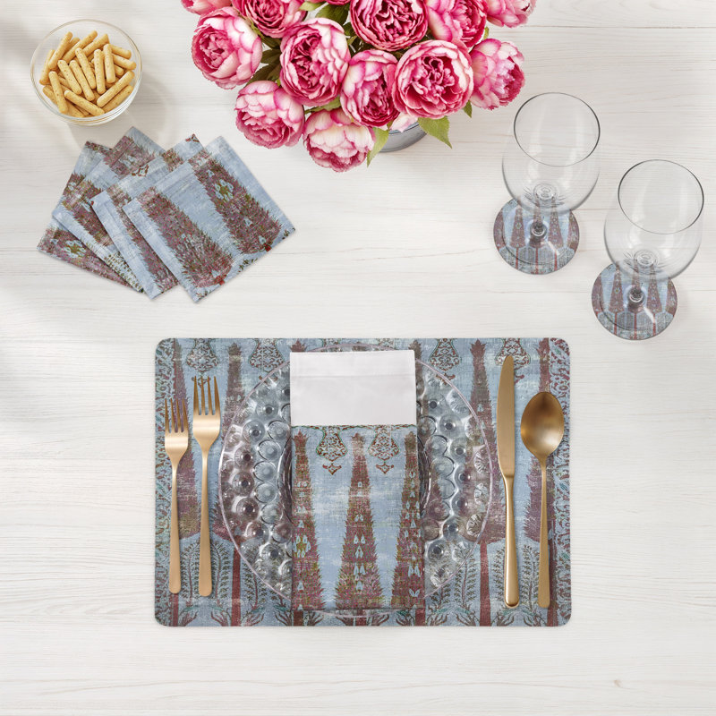 Topkapi Garden Pebbles Placemat Set, Turquoise/Red