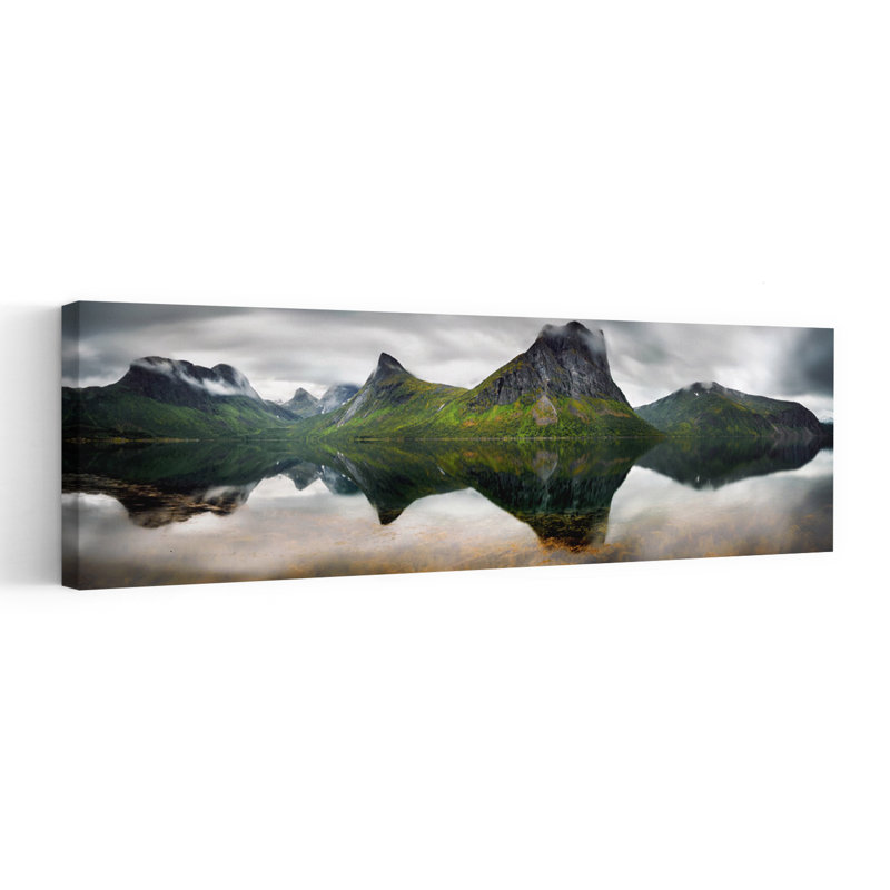 Dramatique montagne lac dramatique paisible paysage serein montagne, art mural, H 48 po x l 16 po