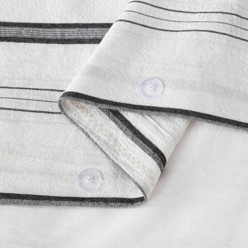 Maru Clip Jacquard Striped Cotton Duvet Cover Set, Queen Duvet Cover +2 Standard Shams