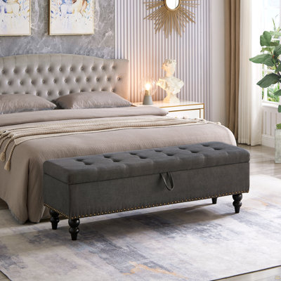 59" Bed Bench With Storage Grey Fabric