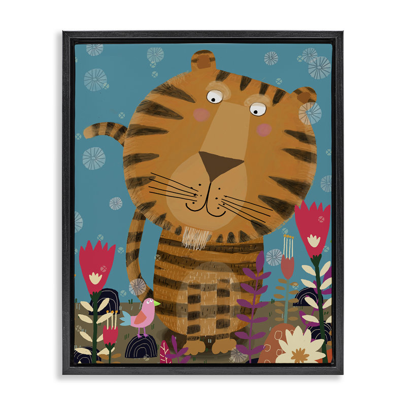 Cadre flottant Boho Tiger & Flowers, design par Carla Daly, H 31 po x l 25 po, Cadre flottant noir de jais