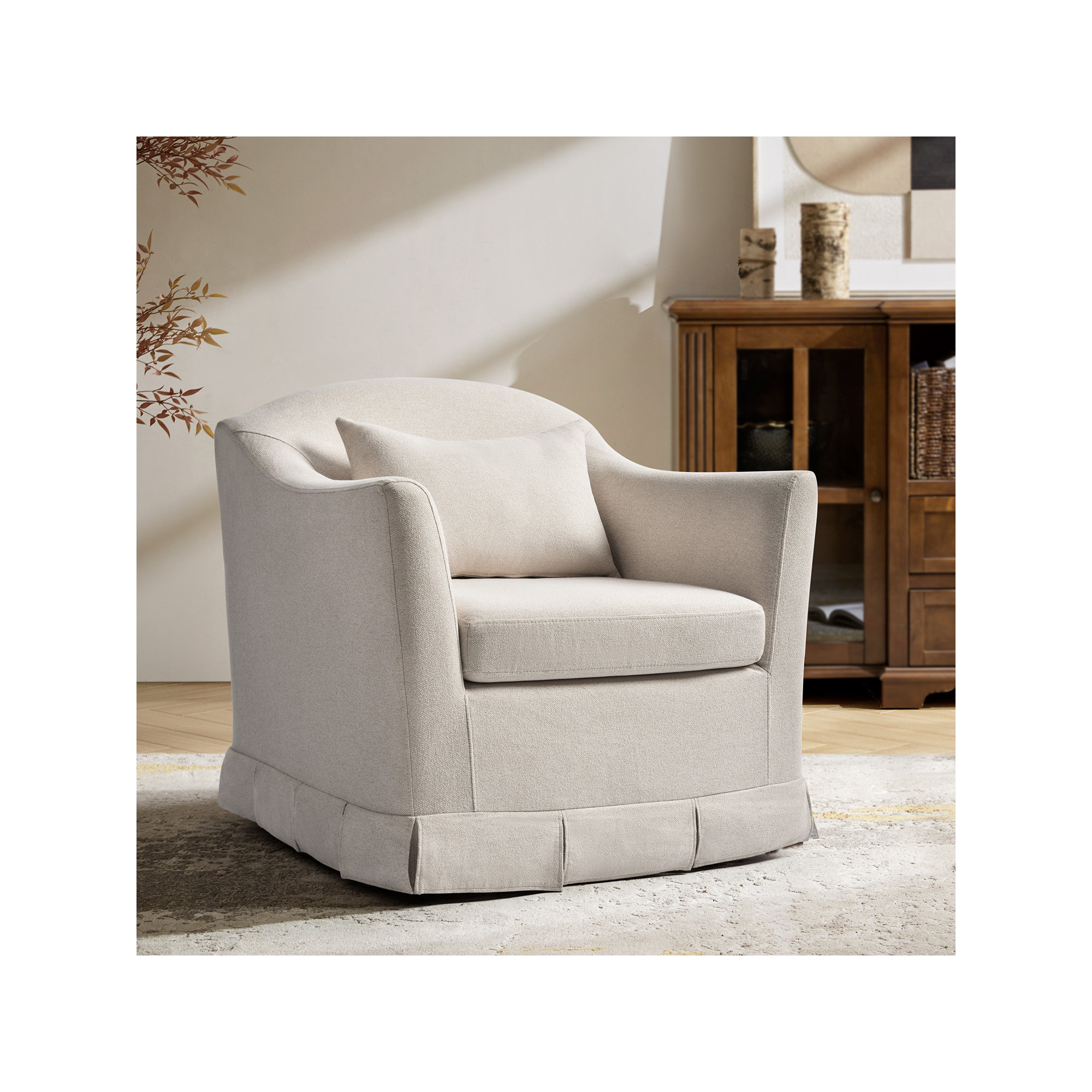Electra Modern Farmhouse Slipcovered Swivel Armchair, Linen Polyester