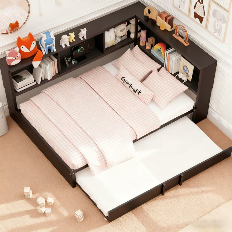 Lit de jour avec couchette, armoires de rangement et ports USB, Noir
