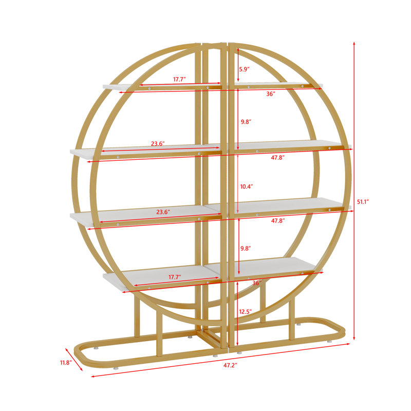 4 Tier Unique Round Bookshelf, Modern Bookcase Bookshelf With Different Placement Ways