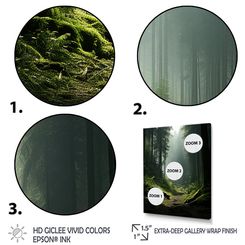 «Deep Into The Forest» - art mural forêt, Cadre flottant doré, H 32 po x l 24 po x P 1 po