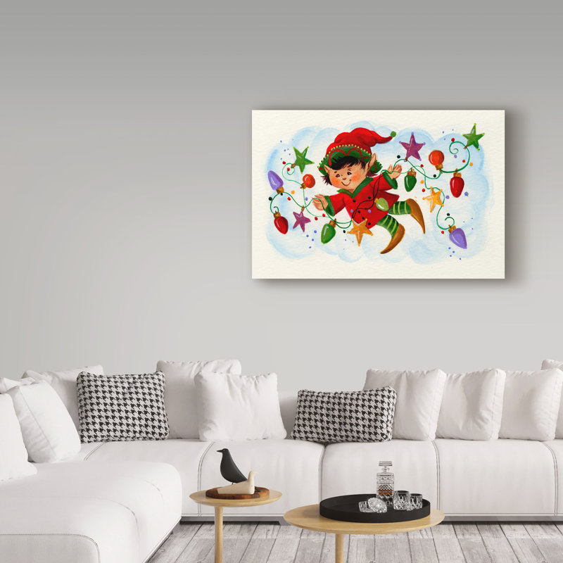 «Elf with Christmas Lights», toile Ar, H 12 po x l 19 po x P 2 po