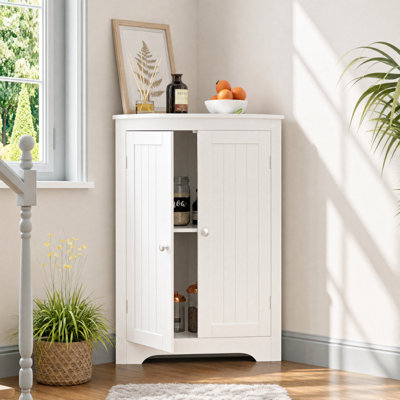 Freestanding Bathroom Storage Cabinet with Double Doors, Wooden Floor Cabinet with Adjustable Inner Shelf, Bathroom Organizer Cabinet for Bathroom, Living Room, Entryway