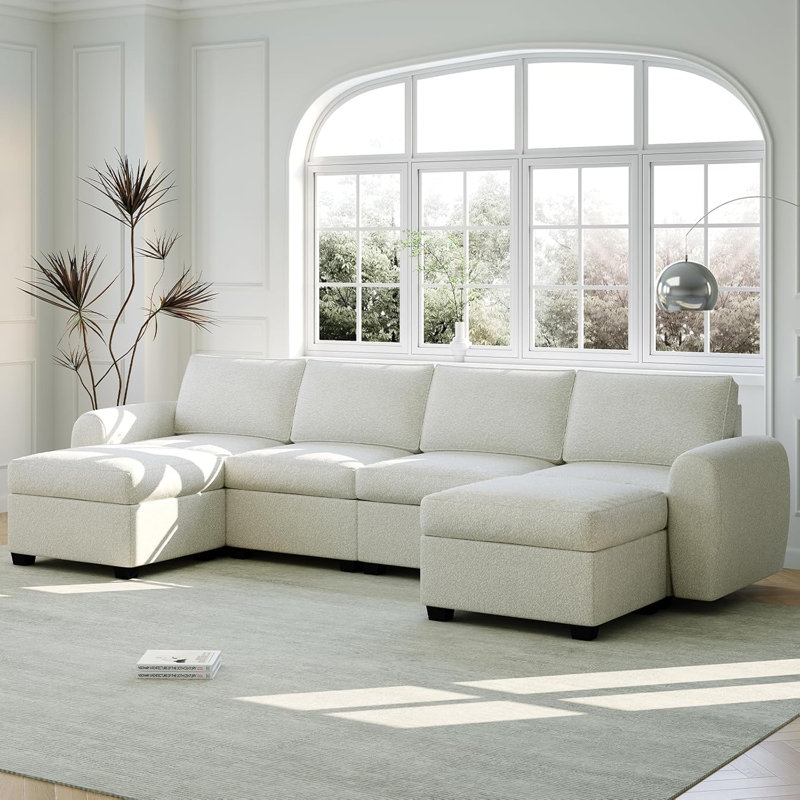 Canapé modulaire rembourré 6 pièces Jamyson, Blanc