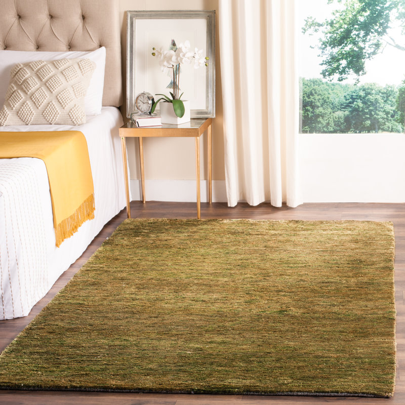 Tapis vert en jute / sisal / coton noué à la main Ferrera, Rectangle 8 pi x 10 pi