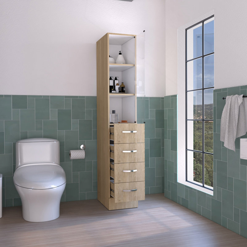 Armoire à linge Epic, salle de bain, pin clair / blanc