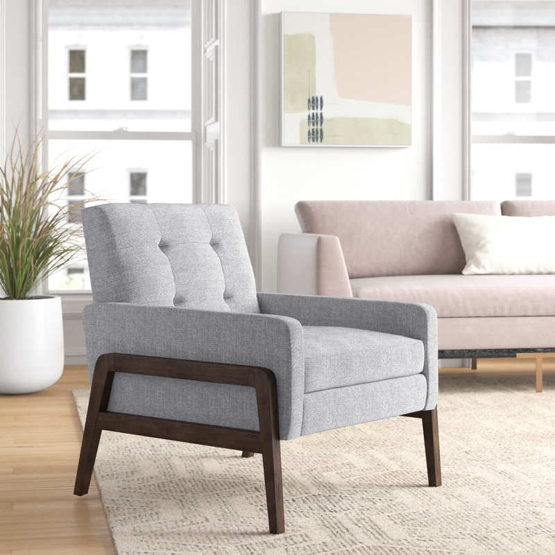 Fauteuil en polyester capitonné l 29 po Damion, Gris clair
