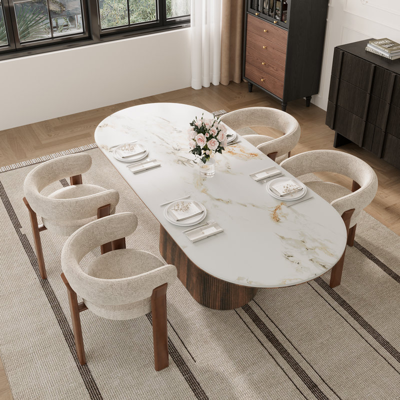 Table de salle à manger Adwin, Beige, Ensemble de cinq pièces : table, quatre chaises