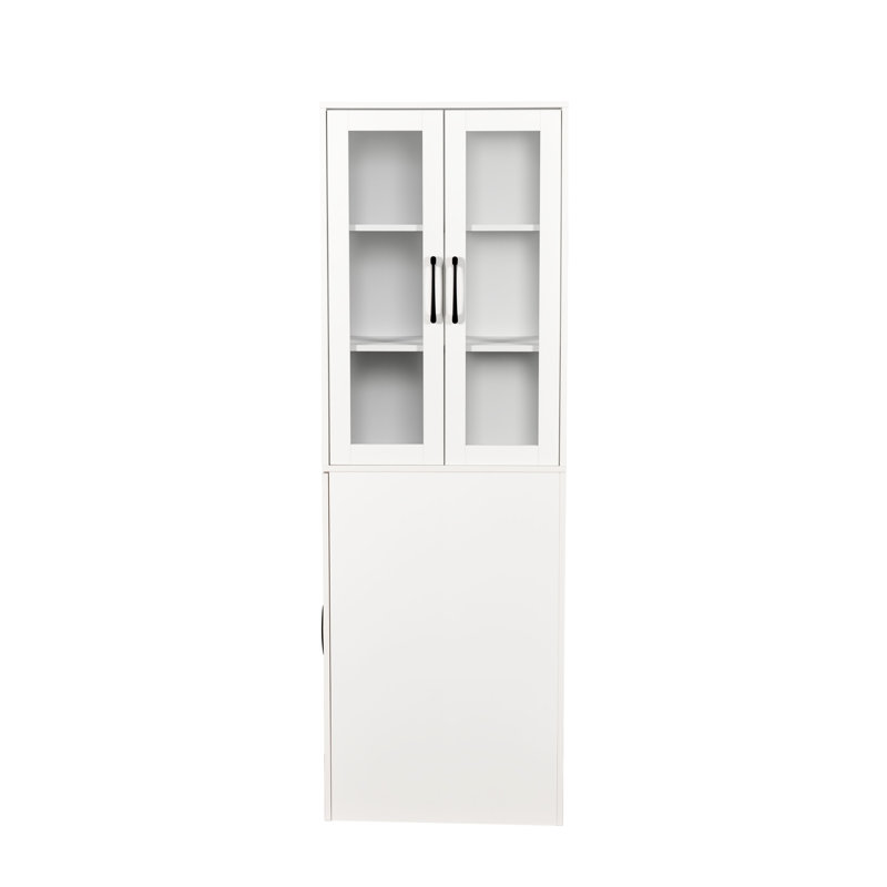 72.04" High 4 Tier Multi-functional Pull-out Multi 2 Glass Doors Modern Wooden Display Cabinet For Office Storage Organization H Kitchen Pantry And Salon