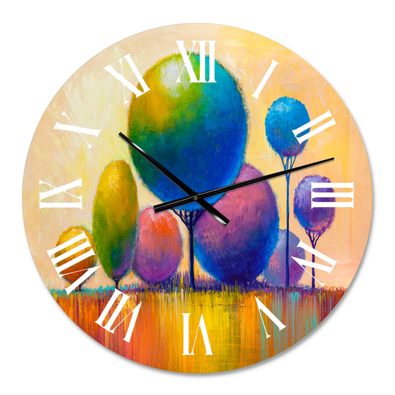 Horloge murale colorée avec arbres décoratifs colorés, Moyen