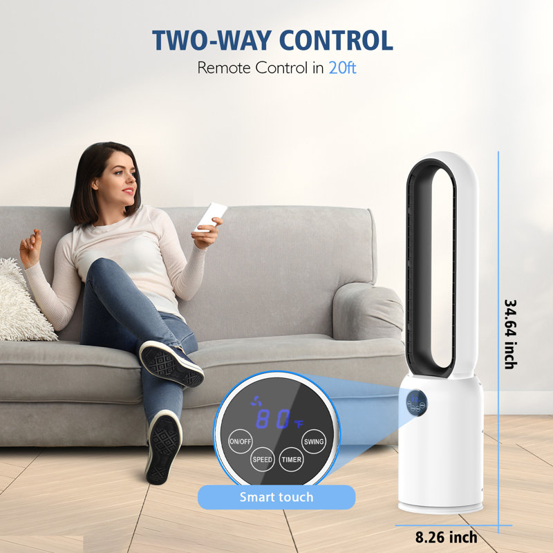 Ventilateur tour sans lame de 35 po avec télécommande, ventilateur de circulation d'air de 26 pi / s pour une utilisation à l'intérieur, 24 vitesses, 12 compteurs, ventilateur oscillant silencieux pour le bureau de la chambre à coucher