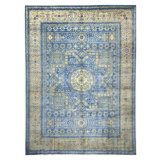 Hand Knotted Wool Area Rug in Blue And Yellow