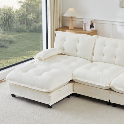77 Inch L Shaped Modular Sectional Sofa with Ottoman, Chenille Deep Seating and Comfortable Lattice Cushions for Versatile Living Spaces